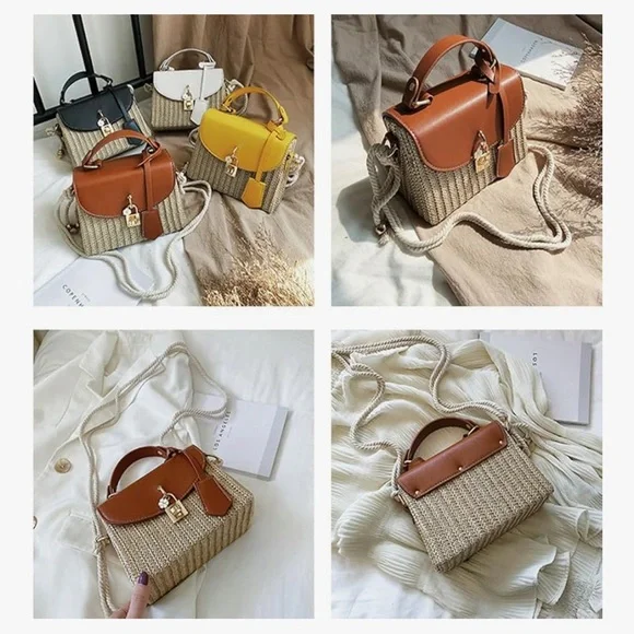 🆕 Straw Square Bag Straw Beach Bags For Women Rattan Purses Straw Crossbody - Picture 9 of 9
